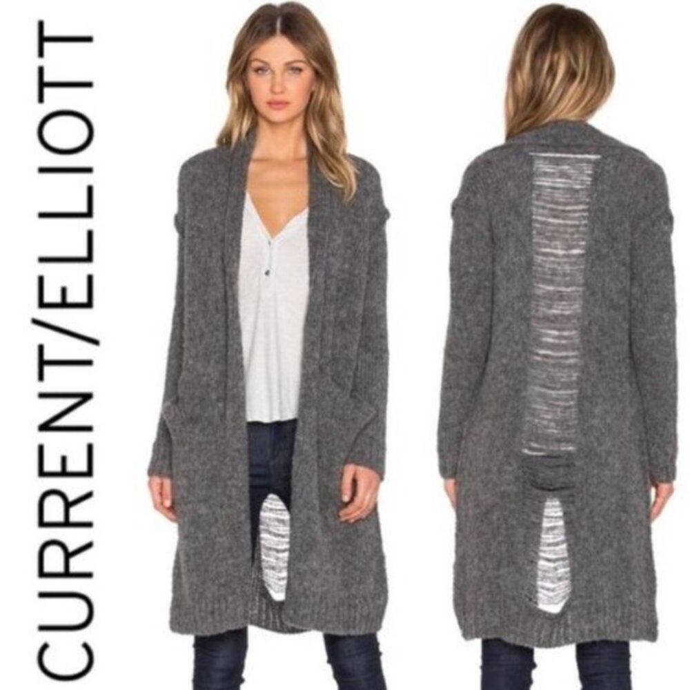 Current/Elliott Slash Pocket Cardigan Open Front Soft Alpaca Cut outs Women 1 S